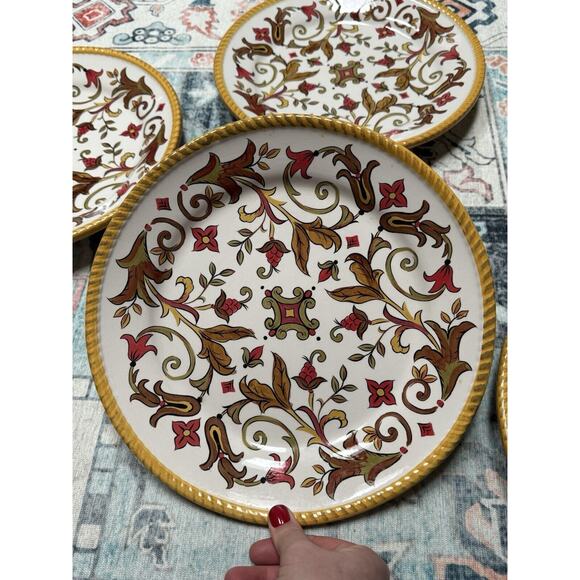 Set Of 4 Pier 1 Oralia Earthenware Dinner Plates Beautiful Pattern & Colors - Picture 5 of 7